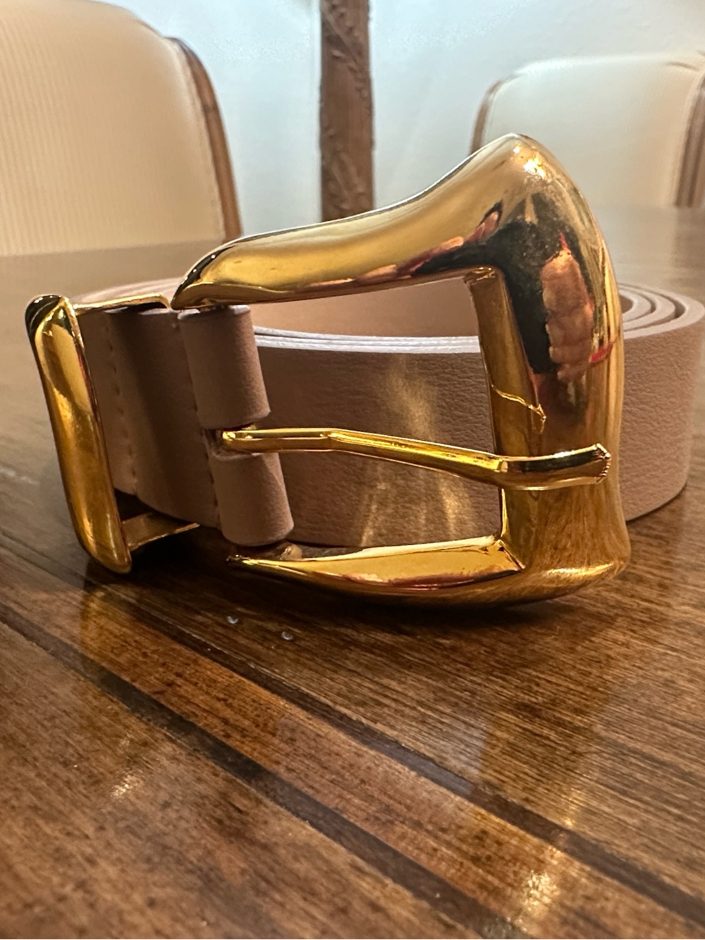 B-Low the Belt Tan color strap with Gold toneBuckle Leather Belt NWOT
